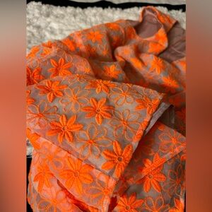 Blu Pepper Orange Floral Lace Sleeveless A-Line Dress Size M